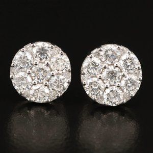 18K Gold 1.82 CTW Diamond Cluster Stud Earrings